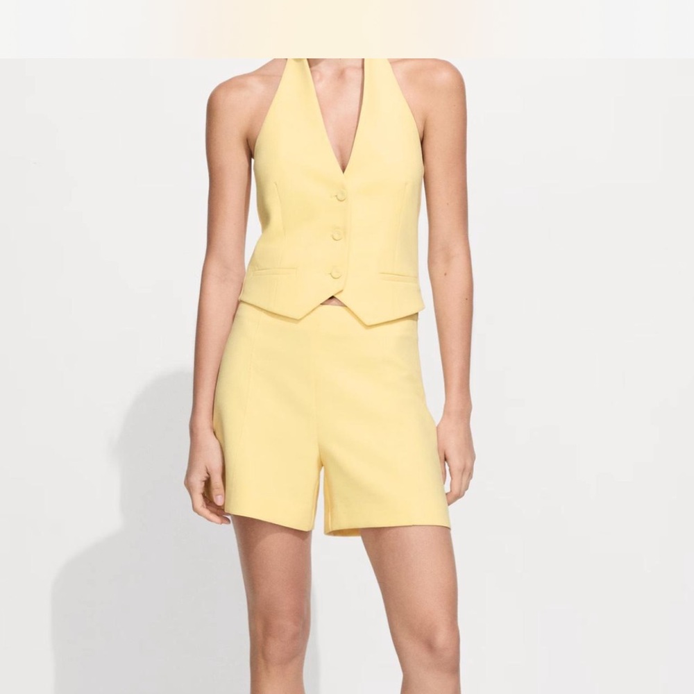 Mango Halter Neck Gilet and Shorts Set- Butter Yellow